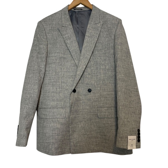 River Island Other - NWT River Island Mens Blazer Grey Slim Fit Double Breasted Suit Jacket Size 42R